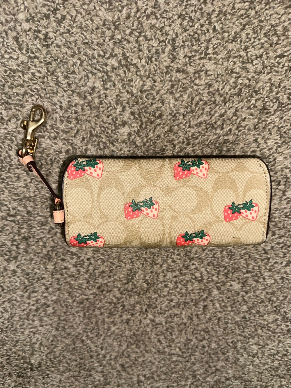 COACH Sunglass Eyeglass Case Strawberry Print CB61 Tan Brown Leather Glasses - Picture 3 of 7